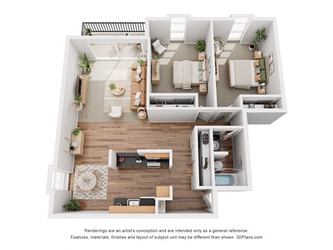 Floor plan for 2 beds, 1 bath, 1002 sqft